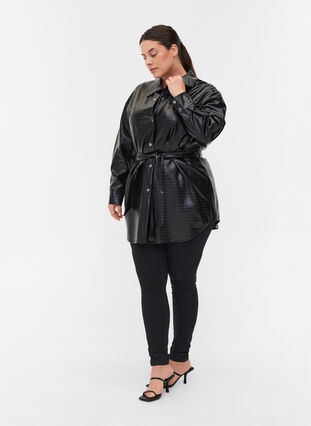 Faux leather shirt jacket, Black, Model image number 2