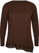 Jersey blouse with asymmetrical lace trim, Brown, Packshot image number 0