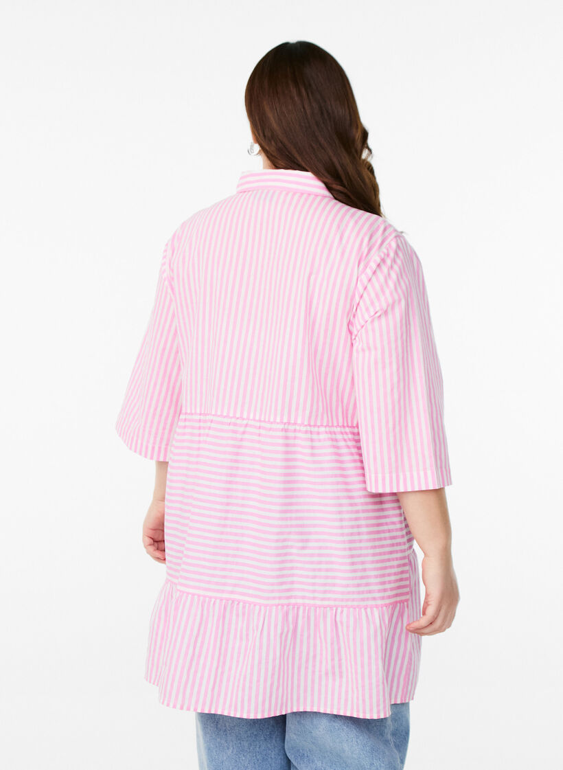 Striped tunic with 3/4 sleeves and an A-line shape, Pink, Model image number 2