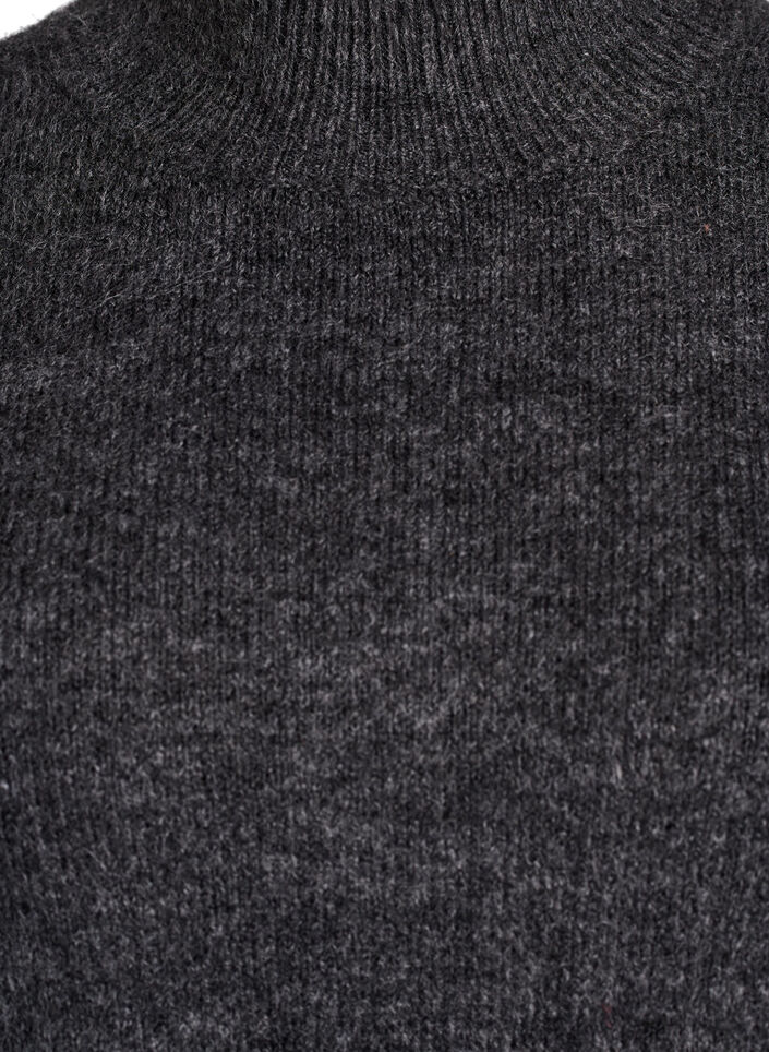 Knitted blouse with a high neck and contrast detail, Dark Grey, Packshot image number 2