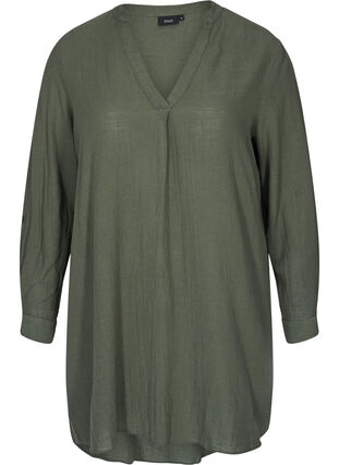 Cotton tunic with a v-neck, Thyme, Packshot image number 0