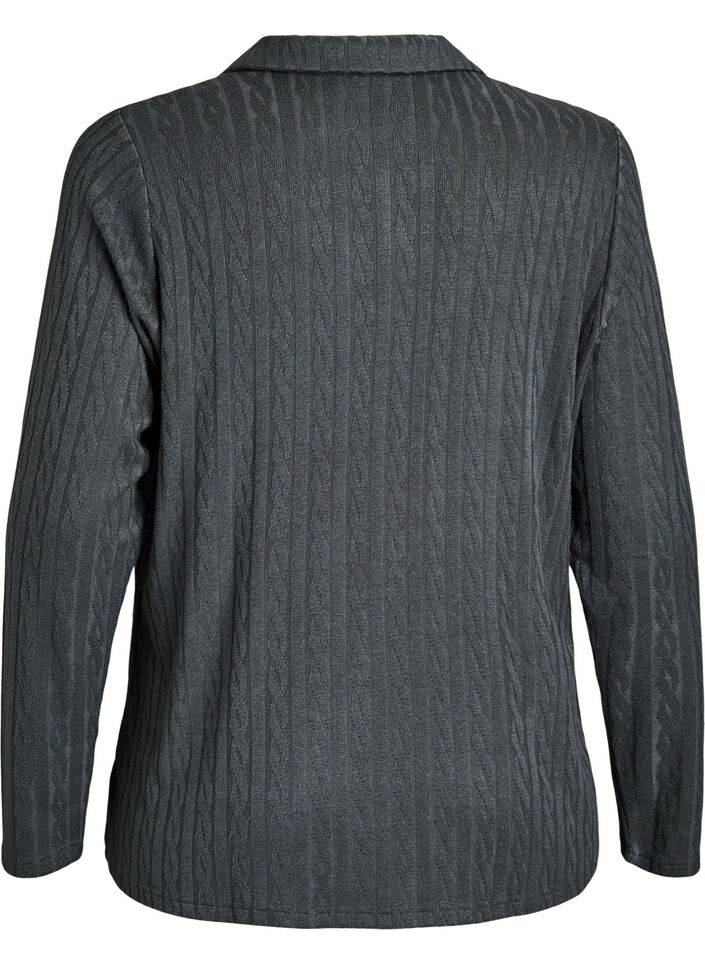 Jersey blouse with collar and cable pattern, Green, Packshot image number 1