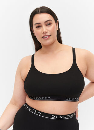 Cotton bra with adjustable straps, Black/Upper Font, Model image number 0