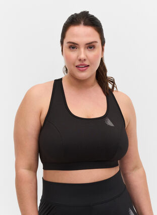 Solid colour cross back sports bra, Black, Model image number 0