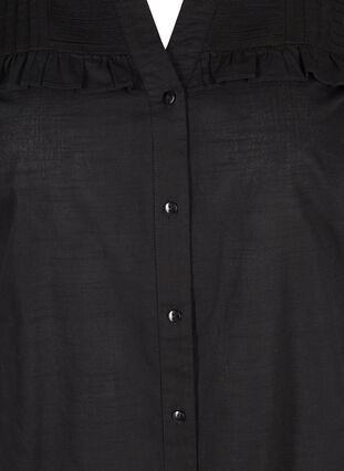 Cotton tunic with buttons and ruffles, Black, Packshot image number 2