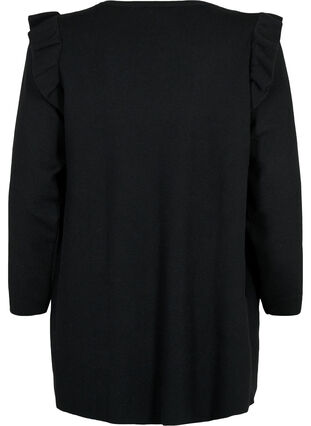 Knit cardigan with frills and pockets, Black, Packshot image number 1