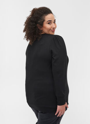 Long-sleeved blouse with shoulder detail, Black, Model image number 1