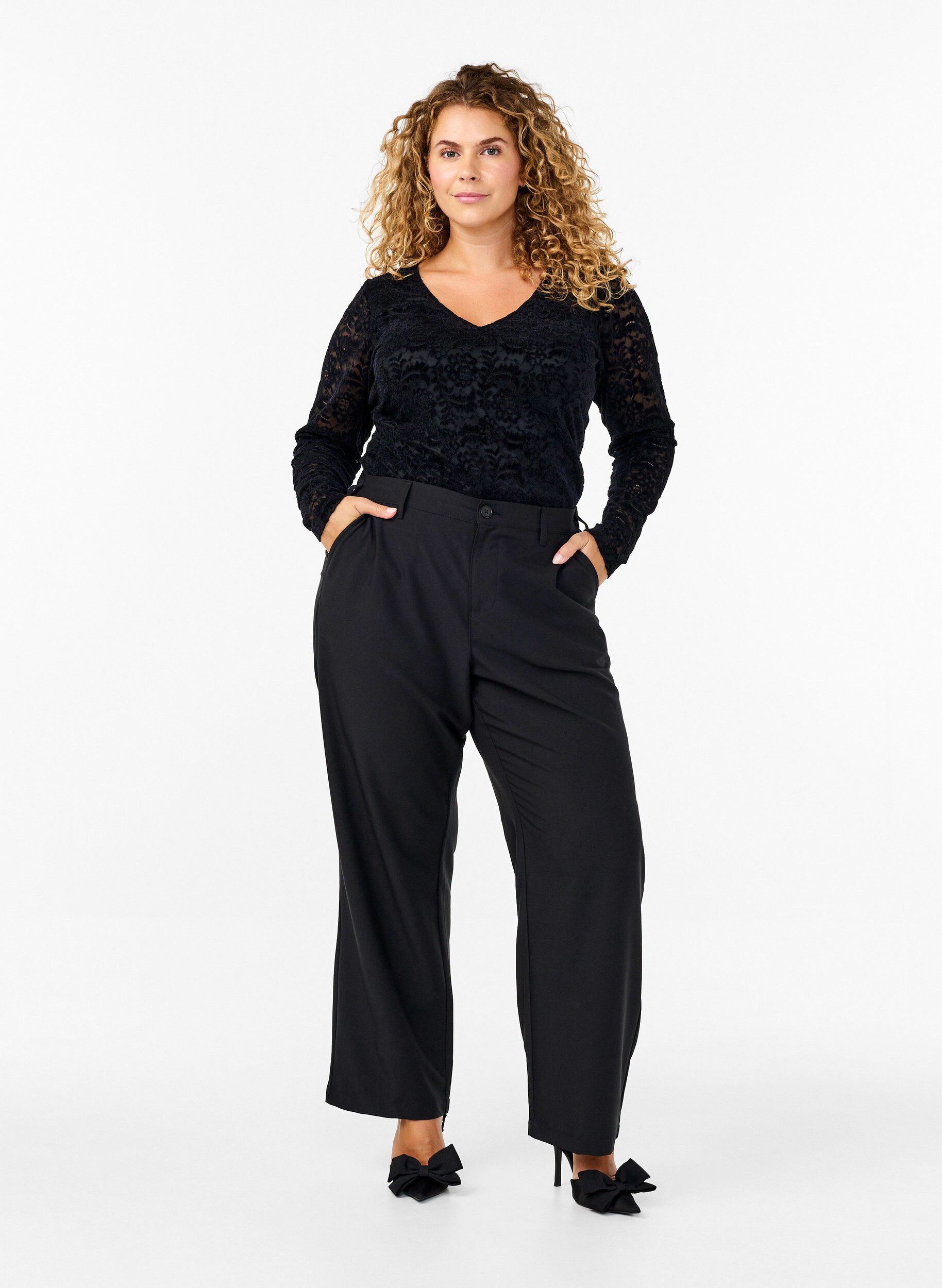 Zizzifashion Lace bodystocking with long sleeves, Black, Model image number 2