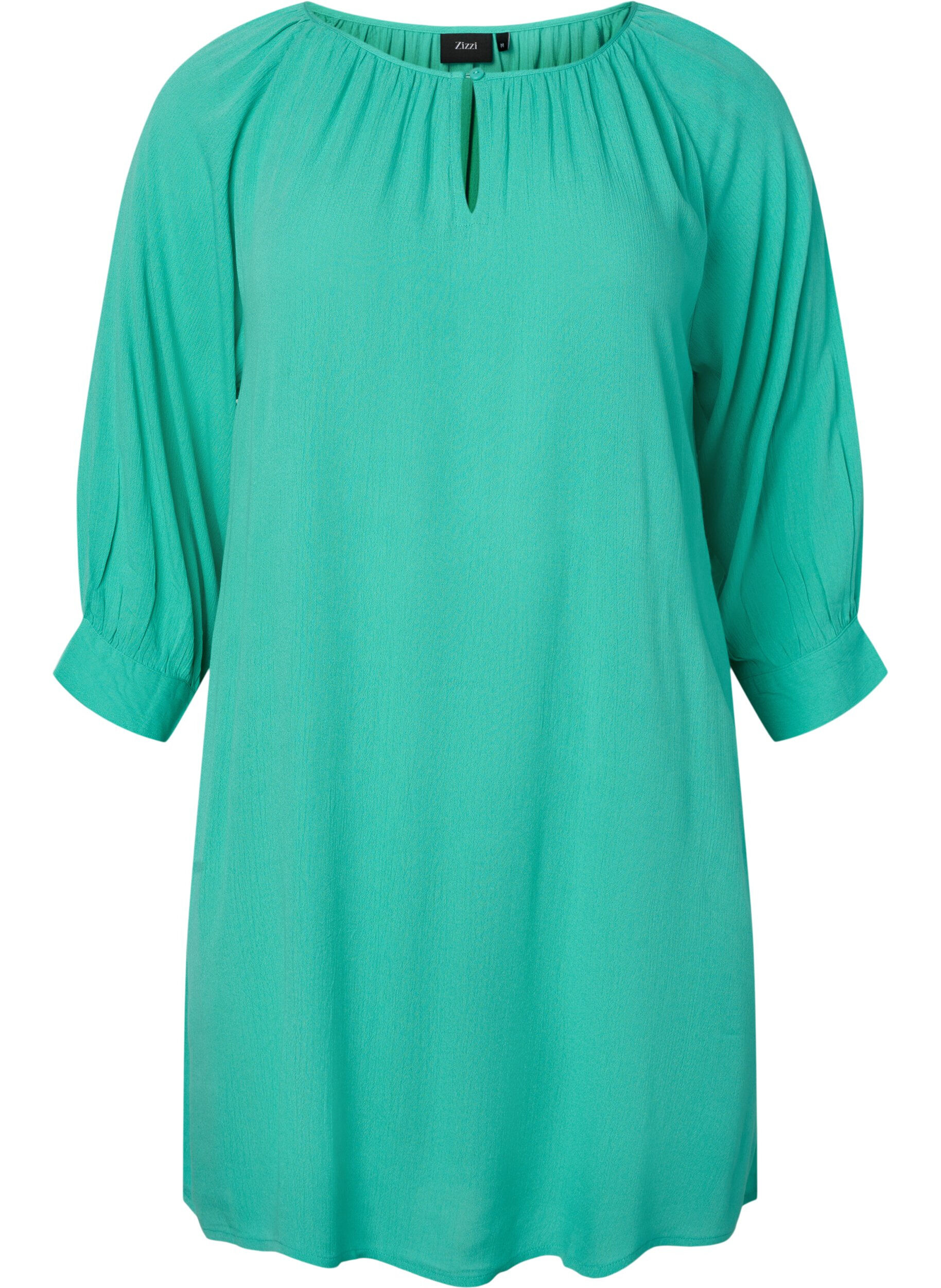 Zizzifashion Viscose tunic with 3/4 sleeves, Turquoise, Packshot image number 0