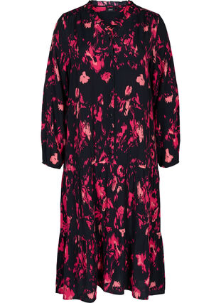 Printed viscose midi dress with buttons, Black Pink AOP, Packshot image number 0
