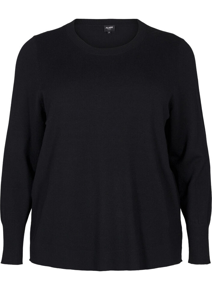 FLASH - Knitted blouse with a round neck, Black, Packshot image number 0
