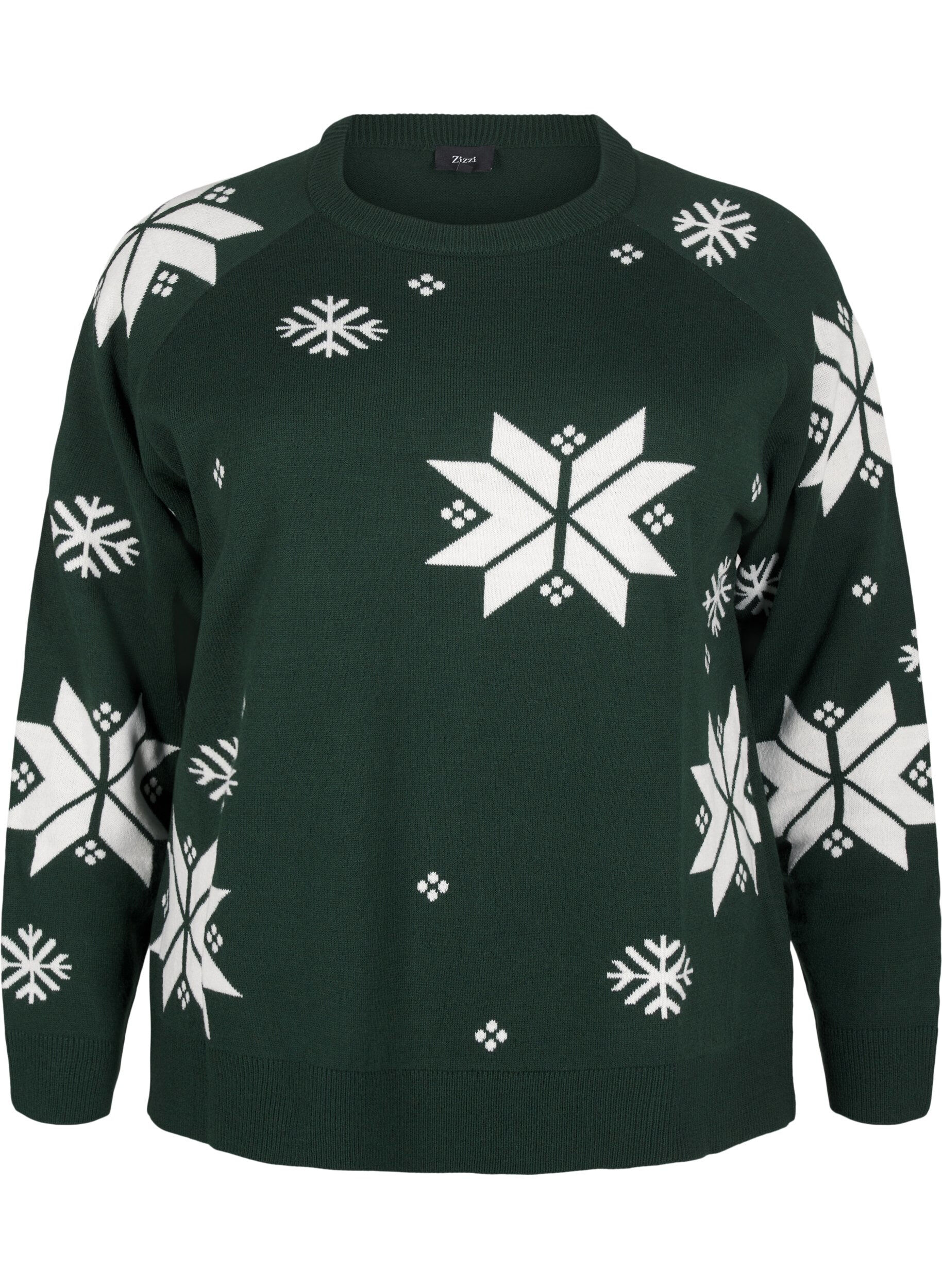 Zizzifashion Knitted jumper with snowflakes, Green, Packshot image number 0