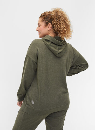 Sweater cardigan with a zip and hood, Forest Night, Model image number 1