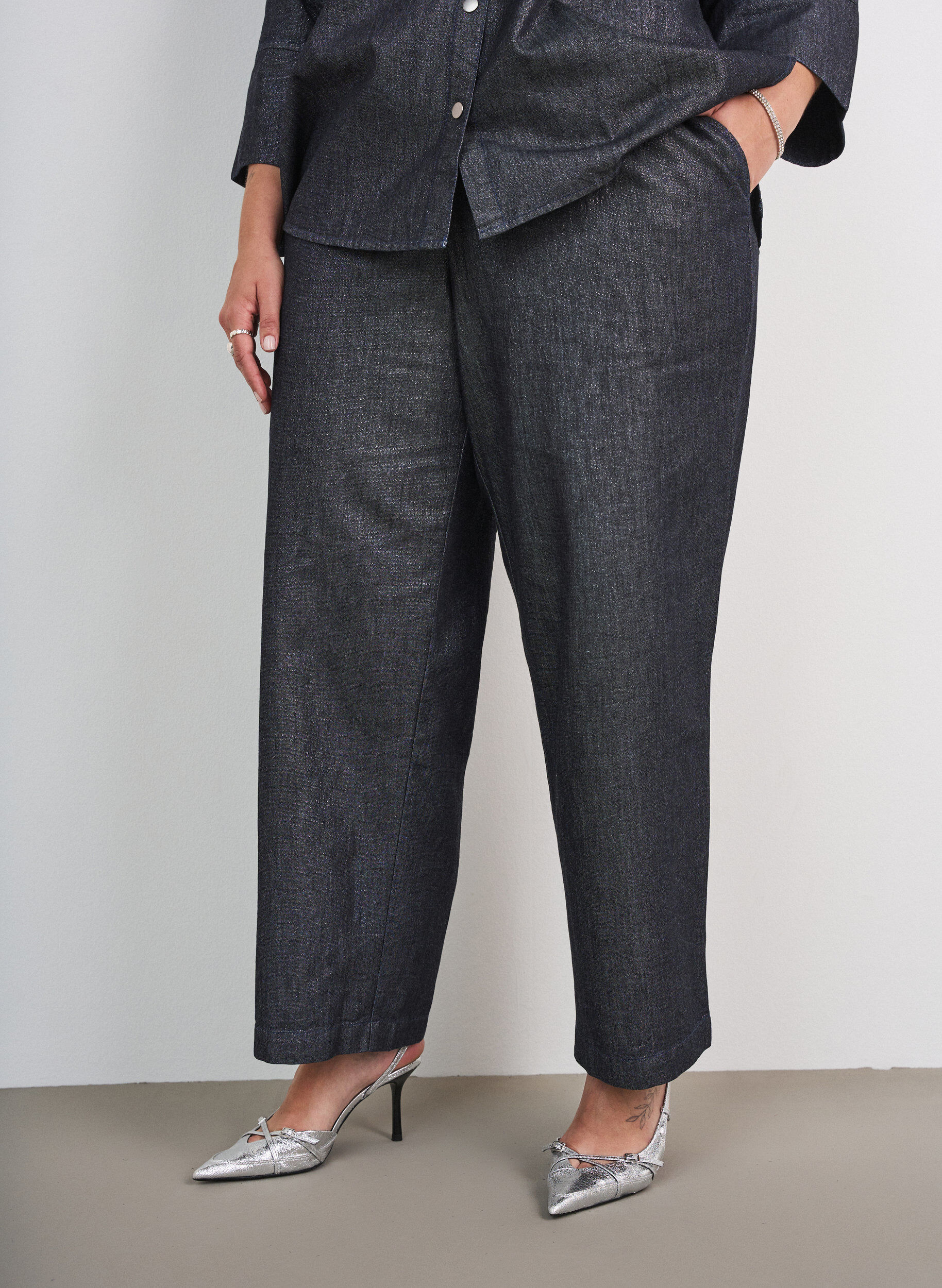 ZizzifashionStraight leg jeans with glitter thread, Grey, Model image number 2