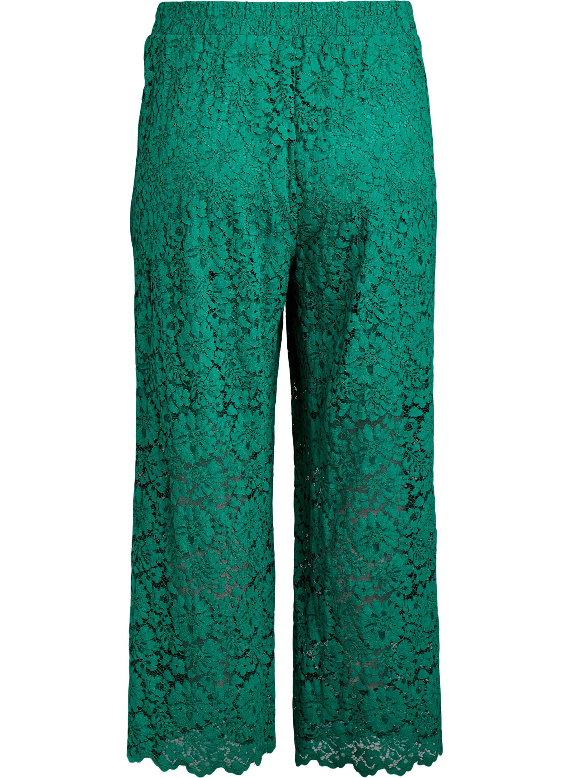 Zizzifashion Lace trousers with a high waist and pockets, Green, Packshot image number 1