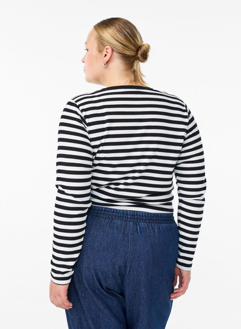 Striped jersey blouse with a ribbed texture, Black, Model image number 2