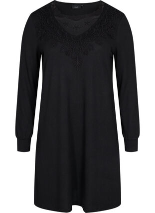 Long-sleeved dress with lace details, Black, Packshot image number 0