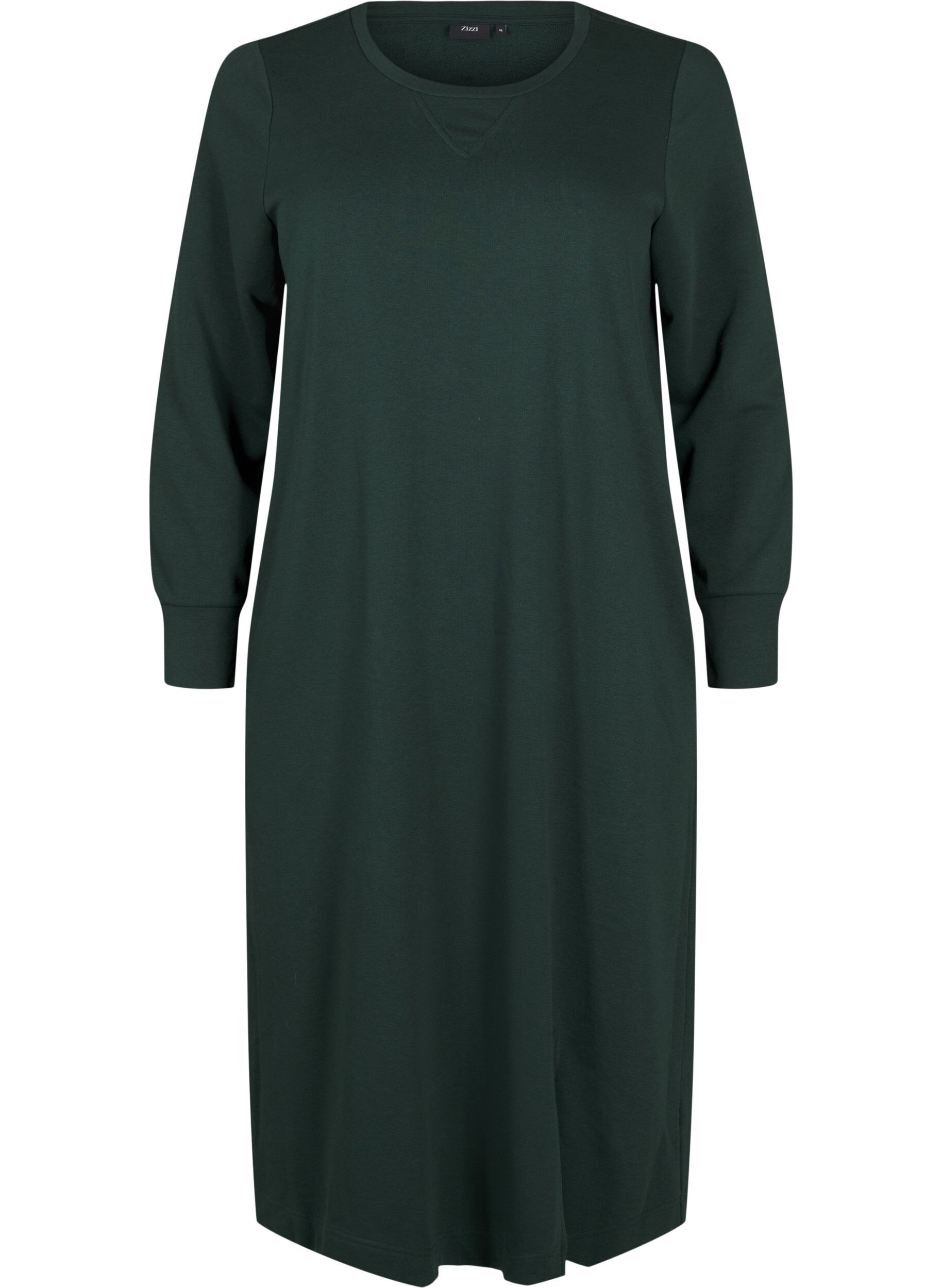 Zizzifashion Cotton sweat dress with pockets, Green, Packshot image number 0