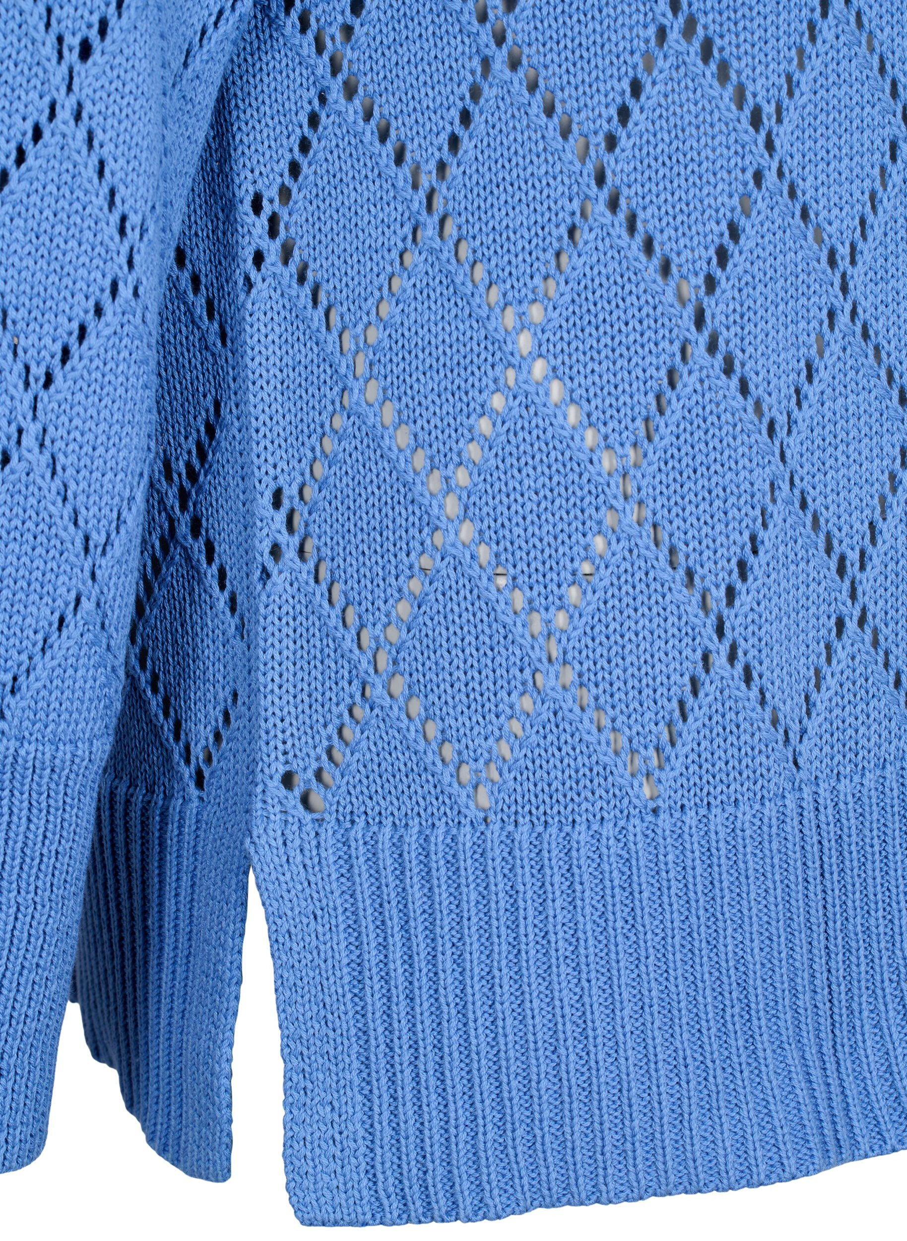 Zizzifashion Long sleeve knitted blouse with hole pattern, Blue Bonnet, Packshot image number 3