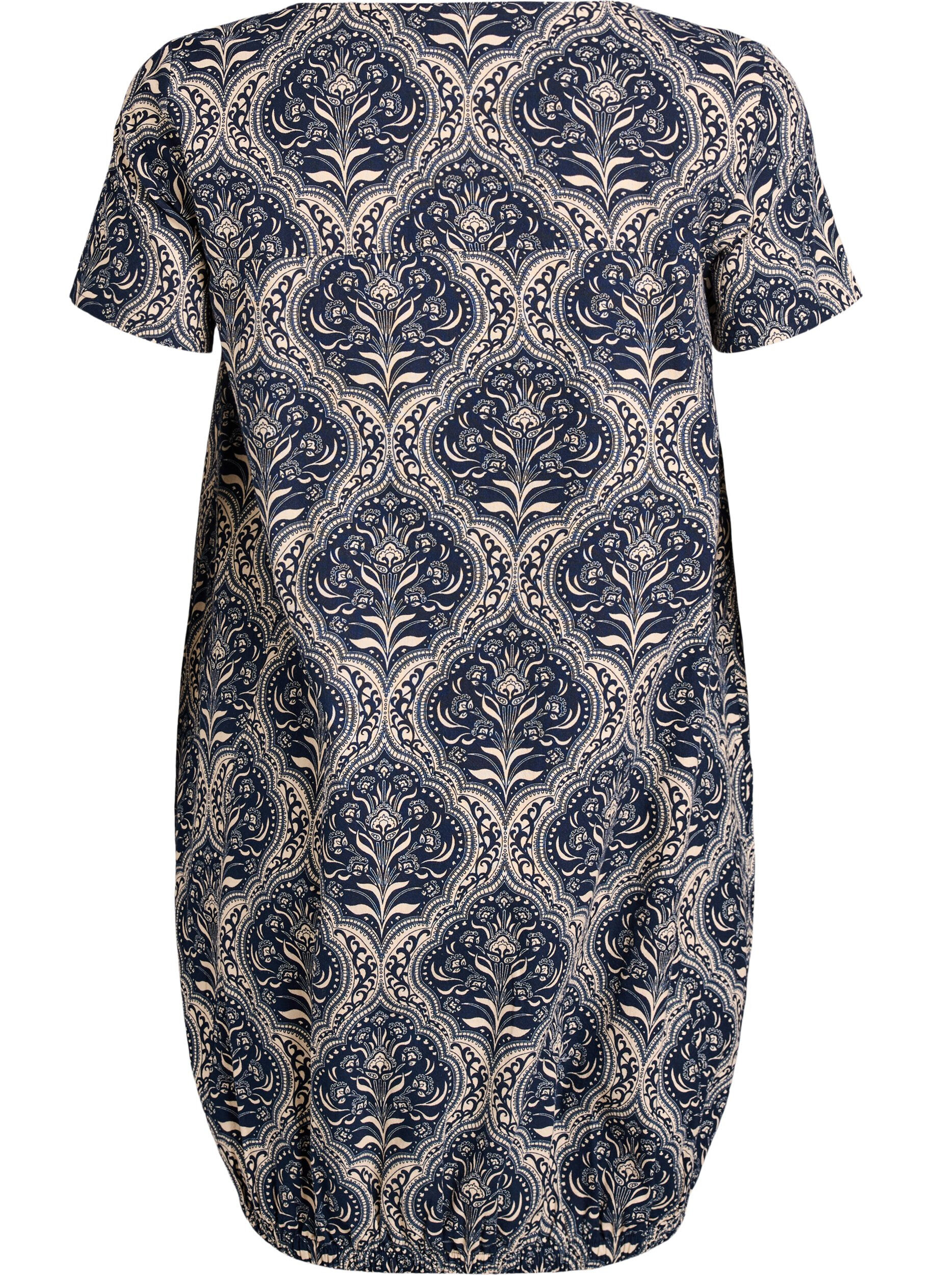 Zizzifashion Short-sleeved cotton dress with print, Blue, Packshot image number 1