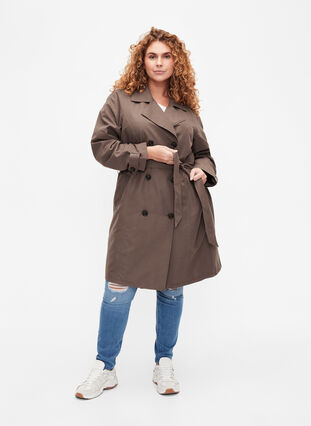 Trench coat with belt and slit, Chocolate Chip, Model image number 2