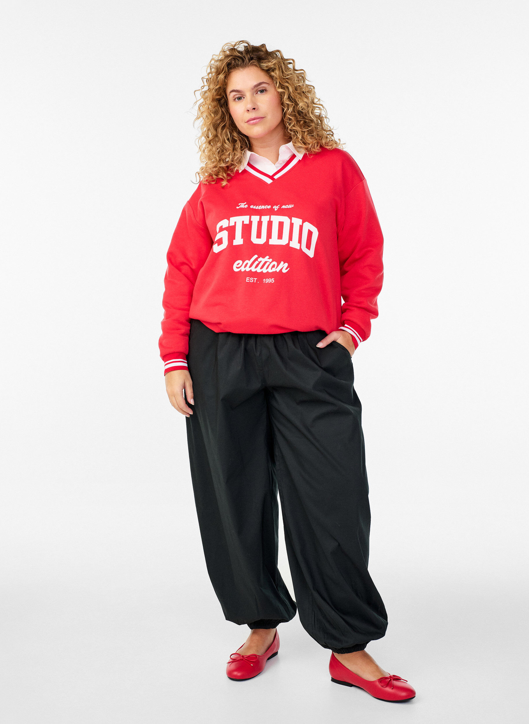 Zizzifashion Balloon trousers with pockets and an elasticated waistband, Black, Model image number 1