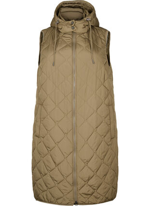 Long quilted vest with zipper and pockets, Bungee Cord , Packshot image number 0