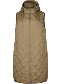Long quilted vest with zipper and pockets