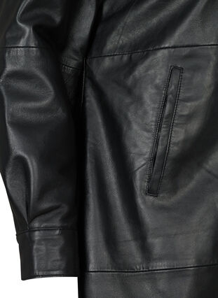 Long, leather shirt jacket, Black, Packshot image number 3