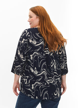 Floral blouse with 3/4 sleeves, N. Blazer Swirl AOP, Model image number 1