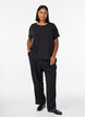 Blouse with short sleeves and a round neckline, Black, Model image number 1