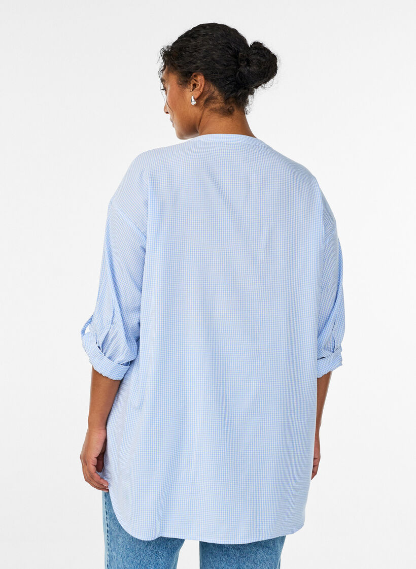Checked tunic with 3/4 sleeves, Light Blue, Model image number 2