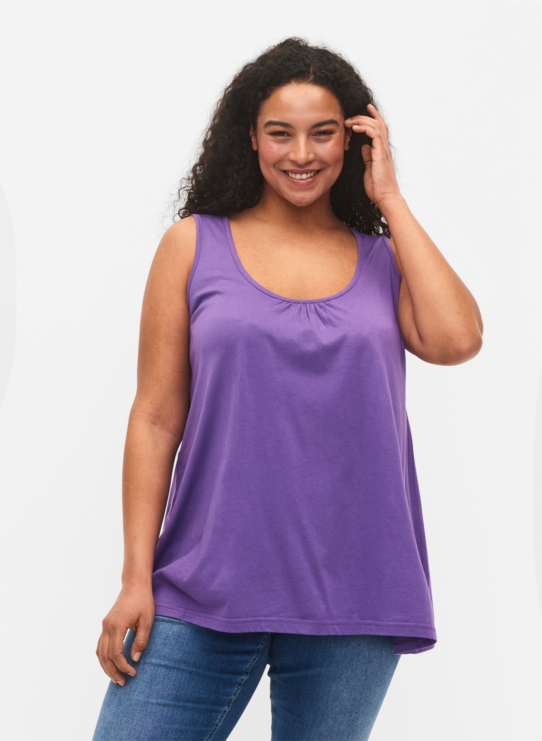 Zizzifashion 2-pack top in cotton blend, Deep Lavender/Black, Model image number 0