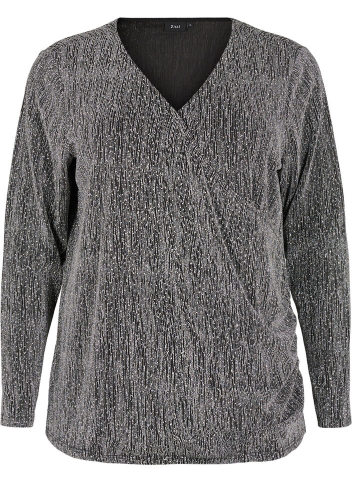 Wrap-look glitter party top, Black, Packshot image number 0