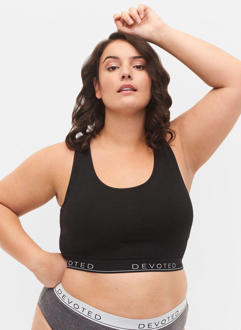 Cotton bra with round neckline, Black/Upper Font, Model image number 0