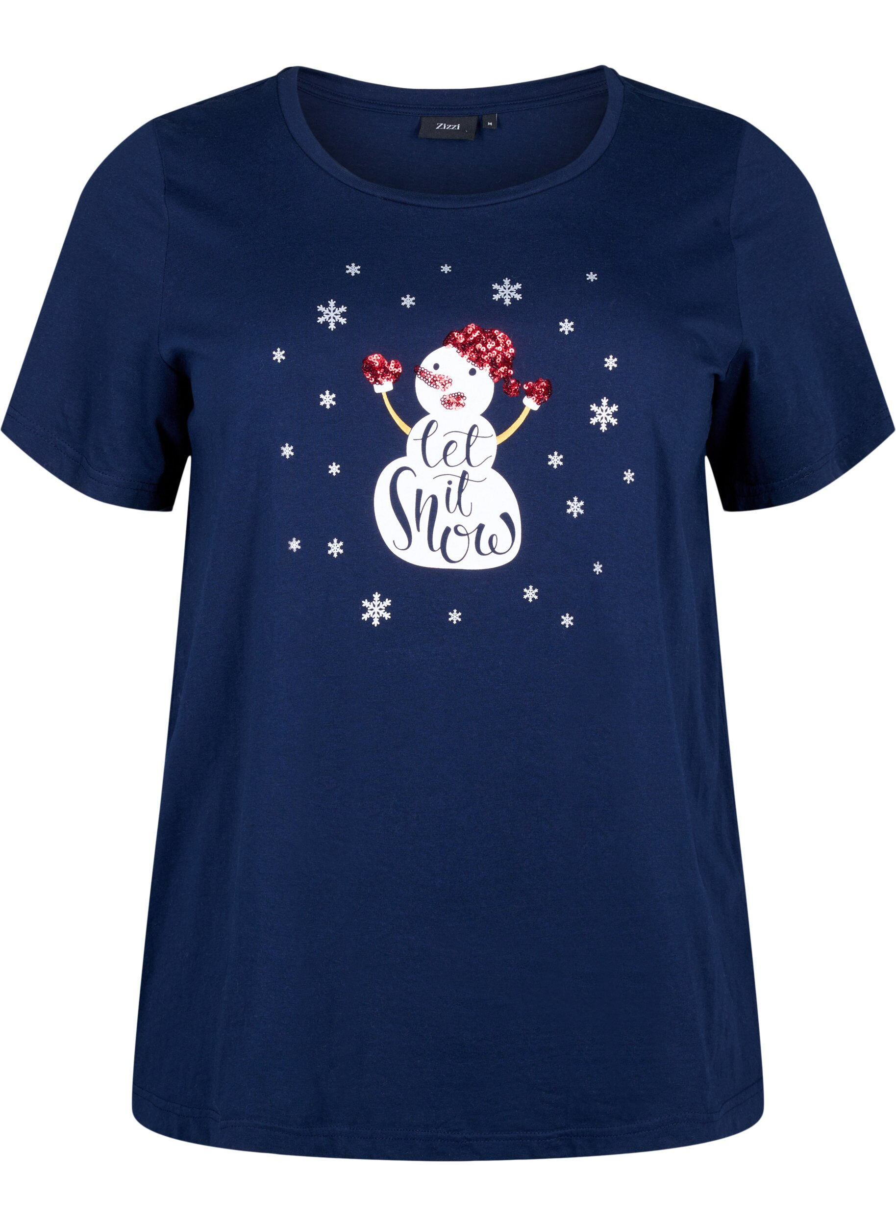 Zizzifashion Christmas t-shirts in 100% cotton, Navy B. w. LetItSnow, Packshot image number 0