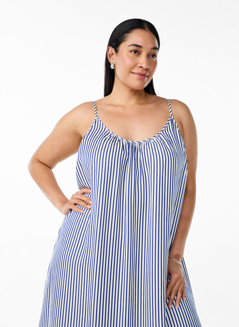 Summer dress with stripes and A-line shape, Blue, Model image number 2