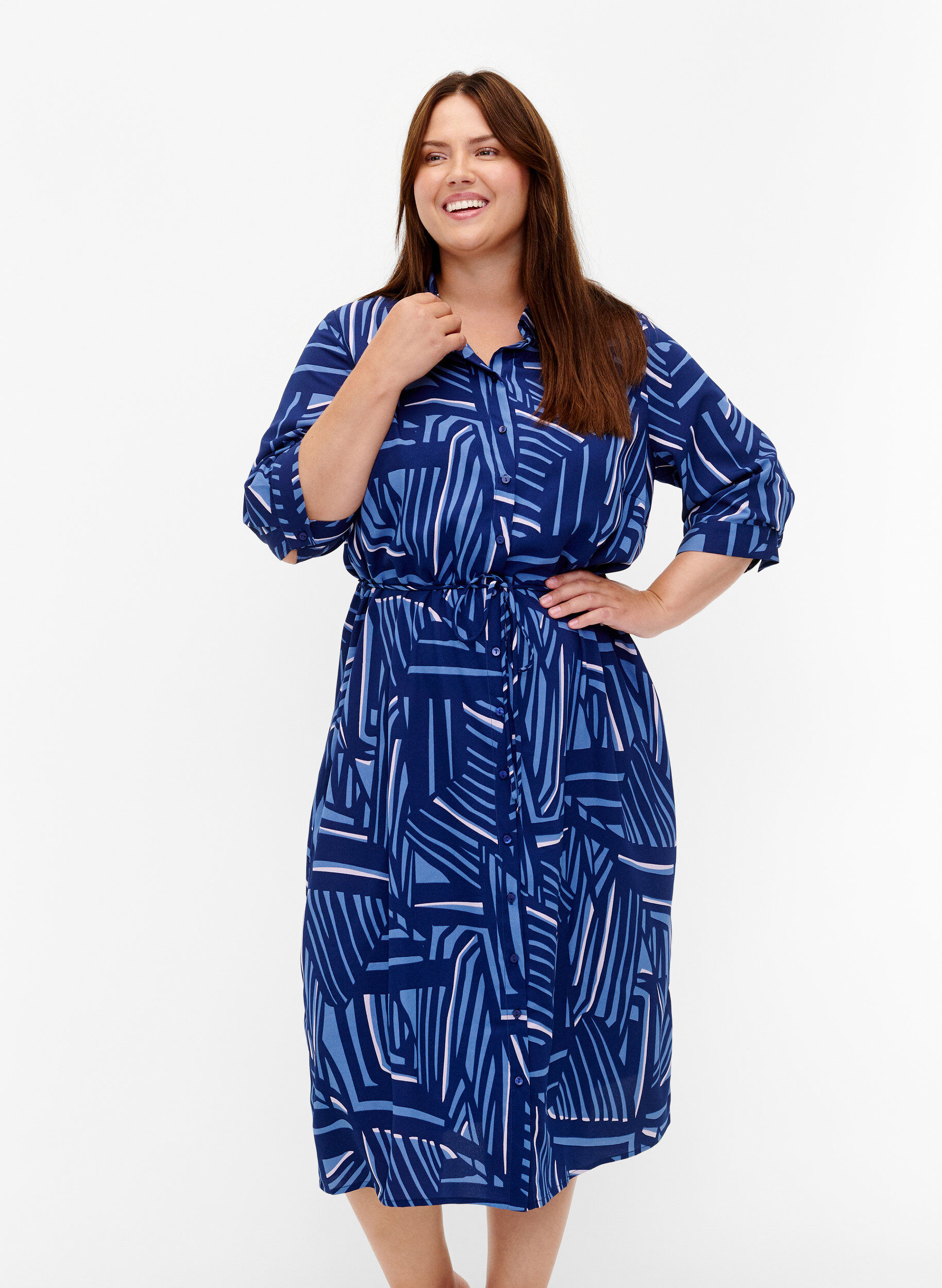Zizzifashion FLASH - Shirt dress with print, Medieval Blue AOP, Model image number 0