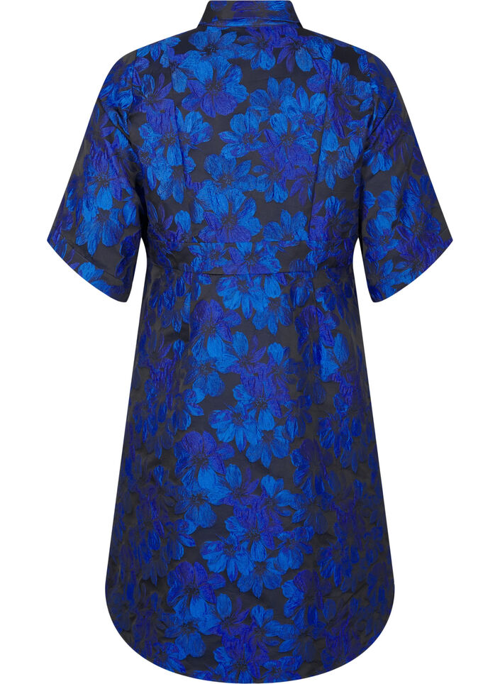 Short jacquard dress with 3/4 sleeves, Black Blue, Packshot image number 1