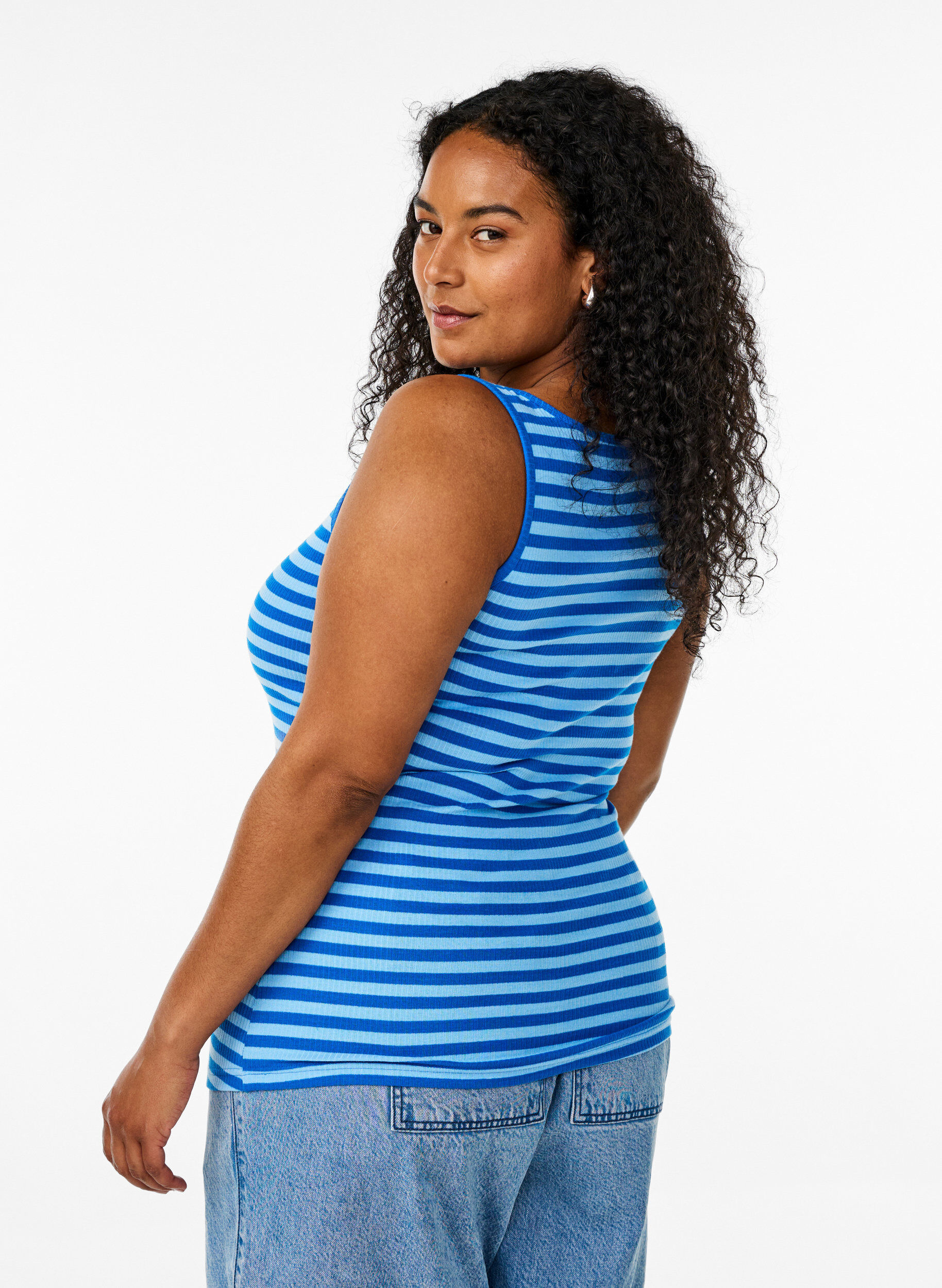 Zizzifashion Striped tank top with a rib structure, Light Blue, Model image number 2