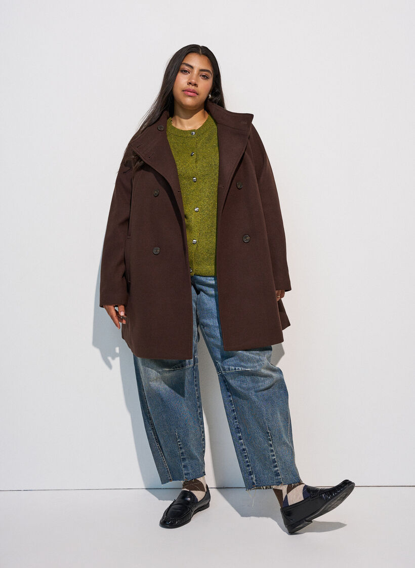 Short coat with A-line shape, Brown, Model image number 1