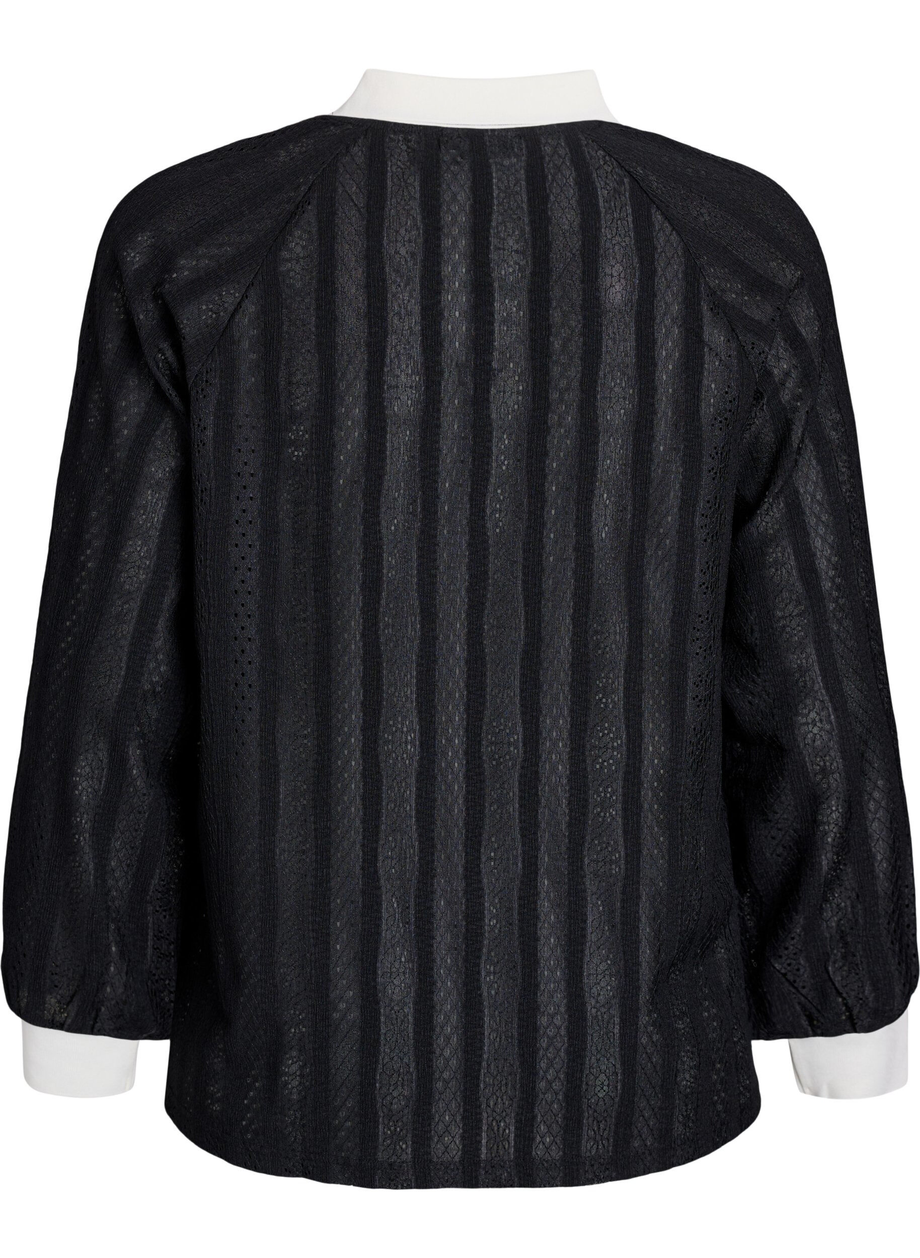 Zizzifashion Textured jersey blouse with contrast details, Black, Packshot image number 1