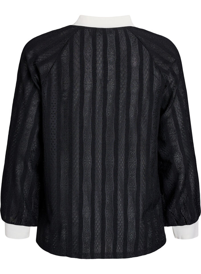 Textured jersey blouse with contrast details, Black, Packshot image number 1