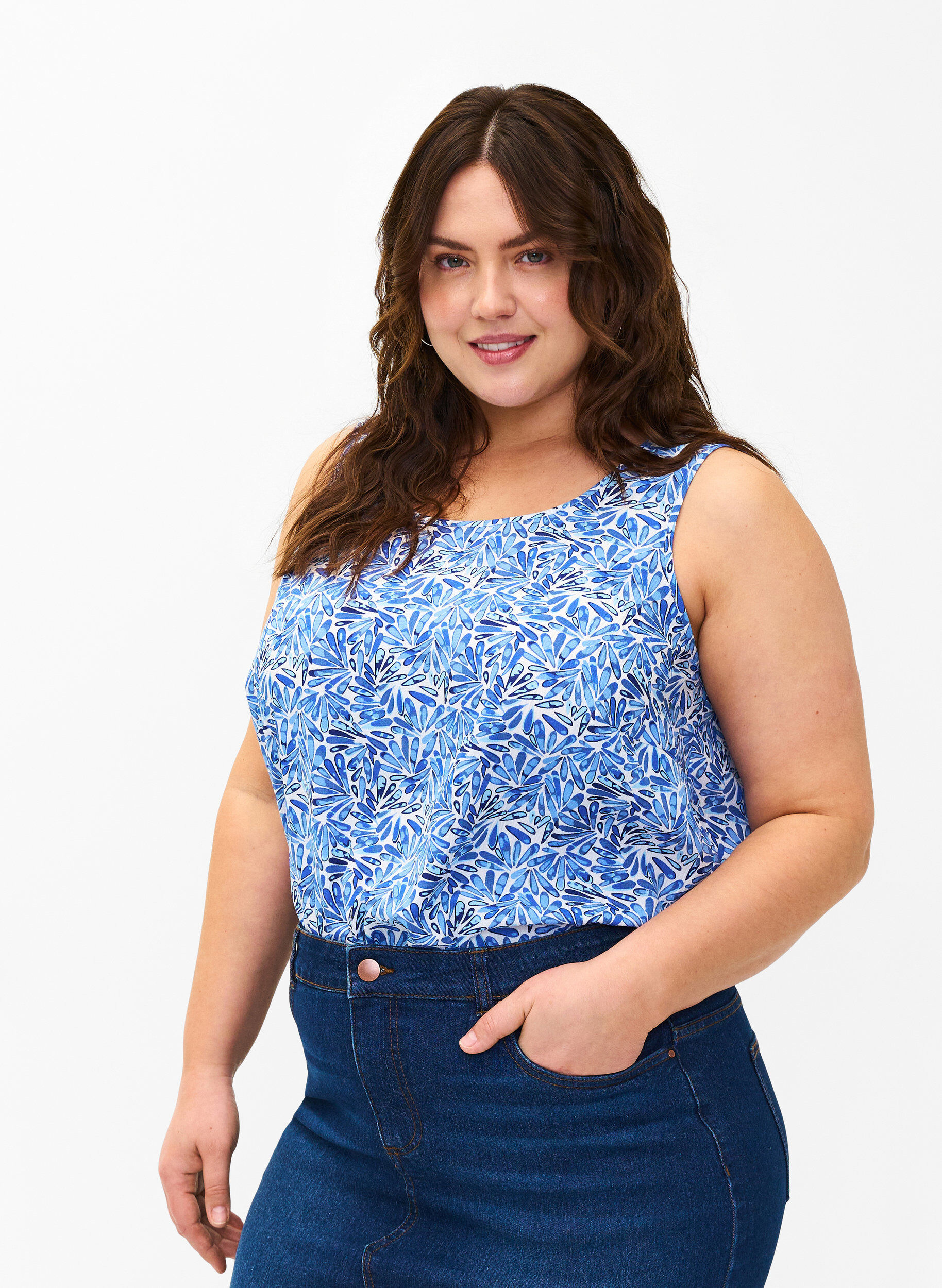 Zizzifashion FLASH - Sleeveless top with print, Blue, Model image number 0