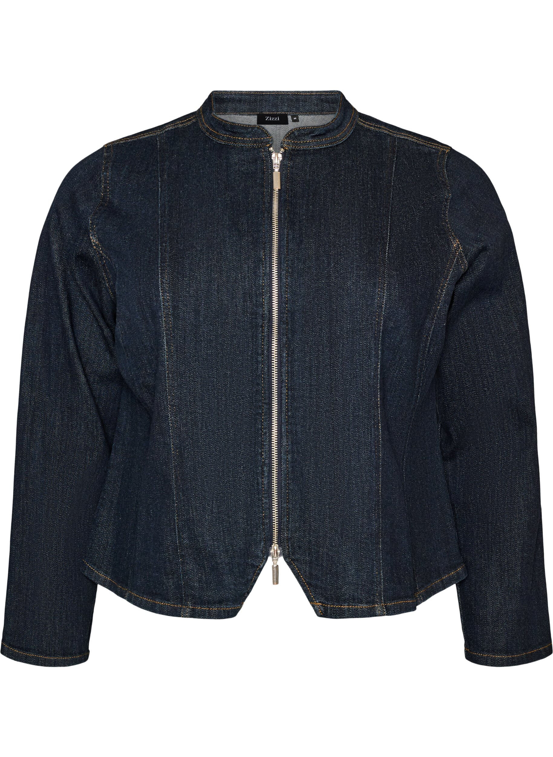 Fitted denim jacket with zip