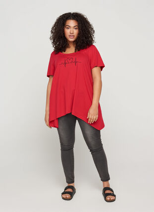 Short-sleeved cotton t-shirt with a-line, Lipstick Red HEART, Model image number 2