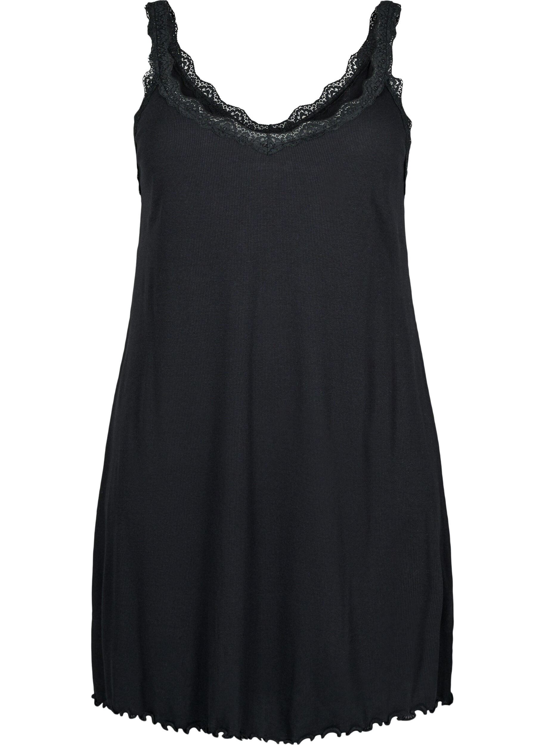 Zizzifashion Nightgown with lace hem, Black, Packshot image number 0