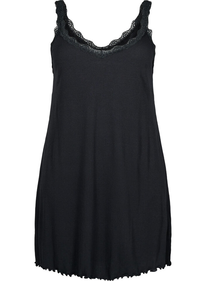 Nightgown with lace hem, Black, Packshot image number 0