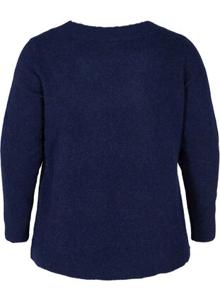 Marled, v-neck knitted blouse in a wool blend, Dark Blue Mel., Packshot image number 1
