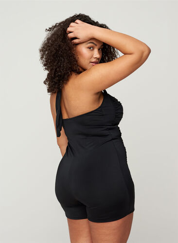 Swimsuit with legs and draping, Black, Model image number 1